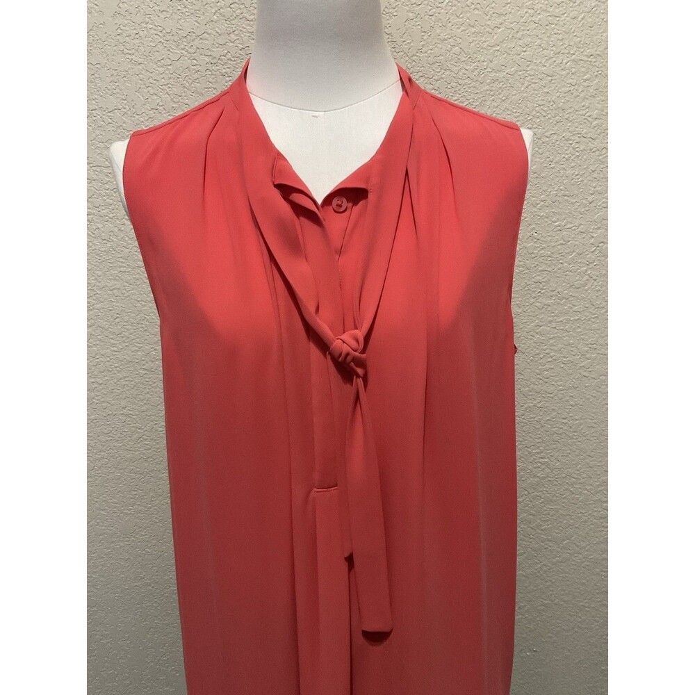 Ann Taylor, Women’s, Sleeveless V-Neck Blouse W/Tie, Coral, Size: M - Picture 4 of 7